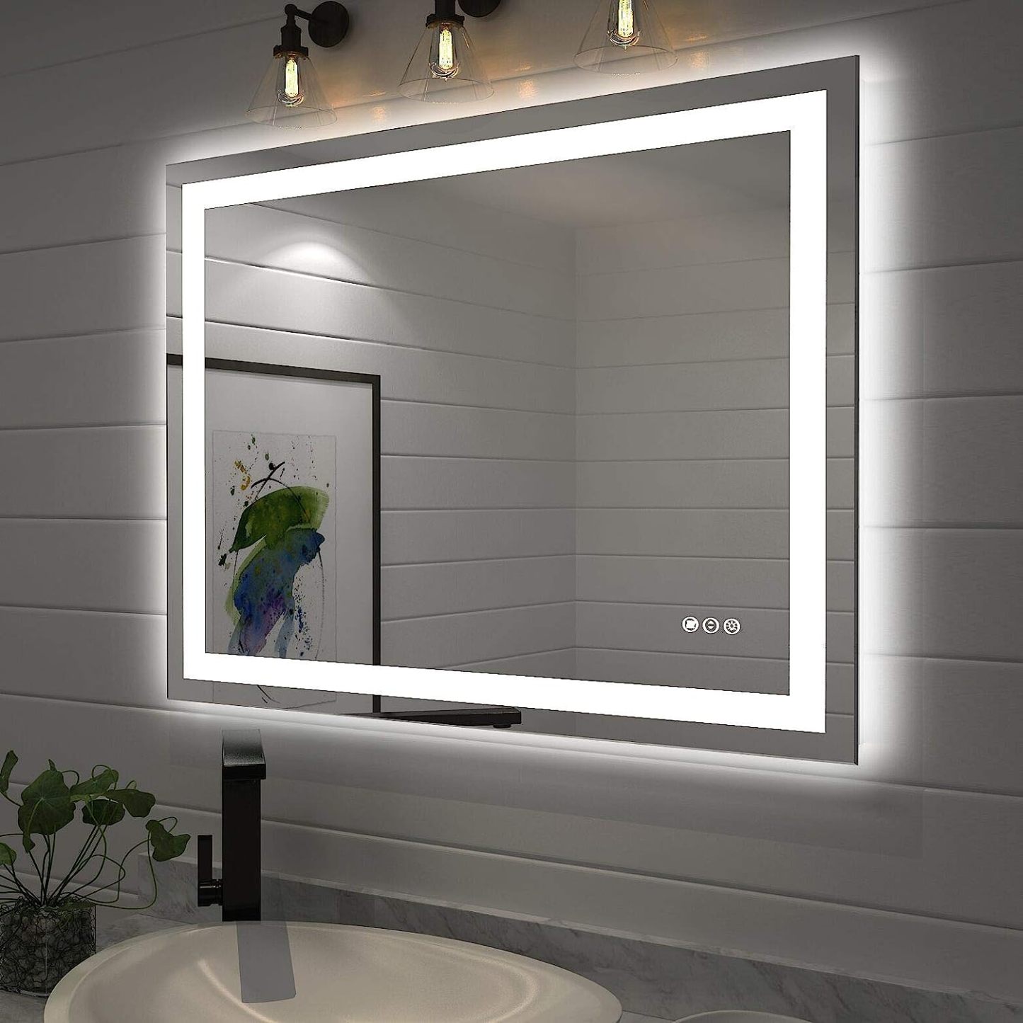 Amorho LED Vanity Bathroom Mirror 40"x 32" with Front and Backlit, Stepless Dimmable Double Wall Mirror
