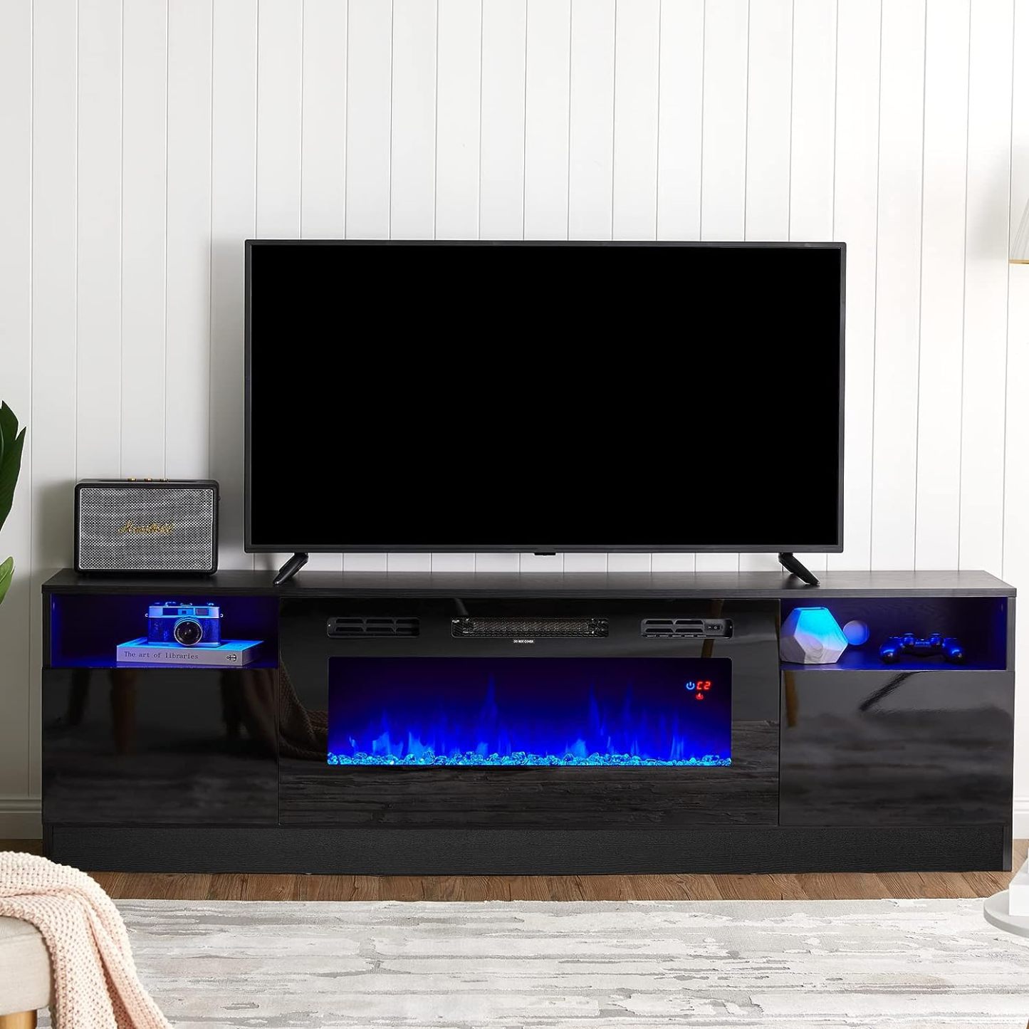 Amerlife Fireplace TV Stand with 36" Electric Fireplace, LED Light Entertainment Center