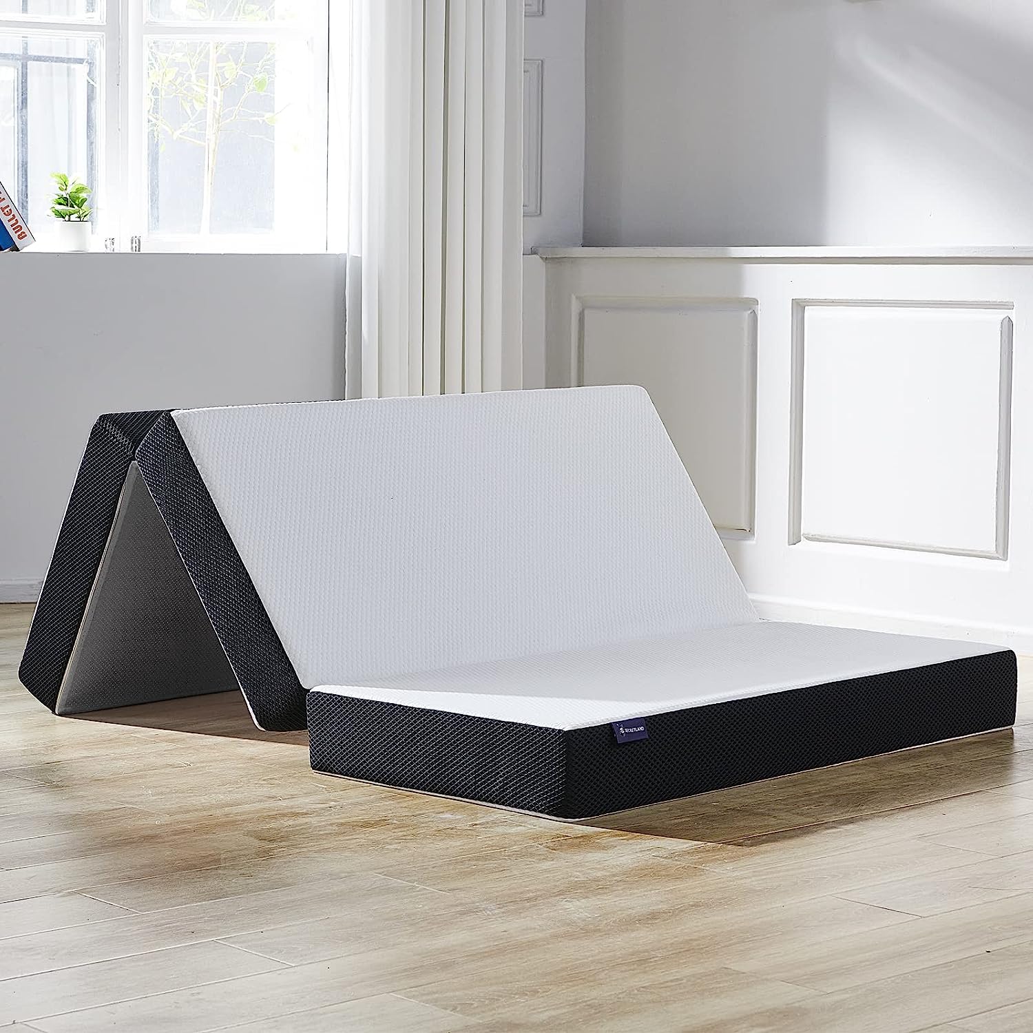 S SECRETLAND Folding Mattress, 3 inch Tri-fold Memory Foam Mattress Topper with Washable Cover