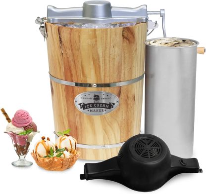 Elite Gourmet 6 Quart Vintage Wood Bucket Electric Ice Cream Maker Machine
