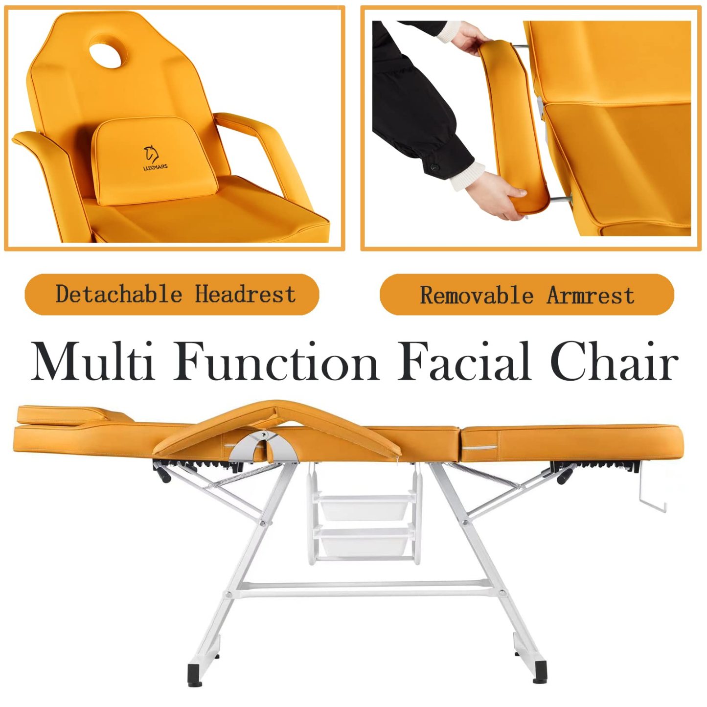 LUXMARS Facial Chair, Tattoo/Salon Bed with Hydraulic Stool for Professional Massage Facial Lash Beauty Treatment Spa