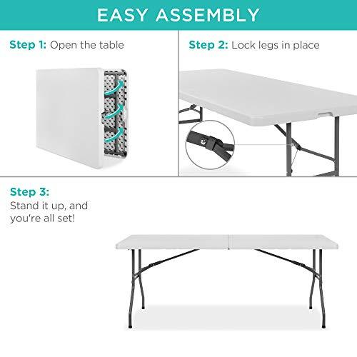 6ft Plastic Folding Table, Indoor Outdoor Heavy Duty Portable w/Handle, Lock for Picnic