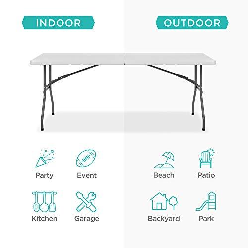 6ft Plastic Folding Table, Indoor Outdoor Heavy Duty Portable w/Handle, Lock for Picnic