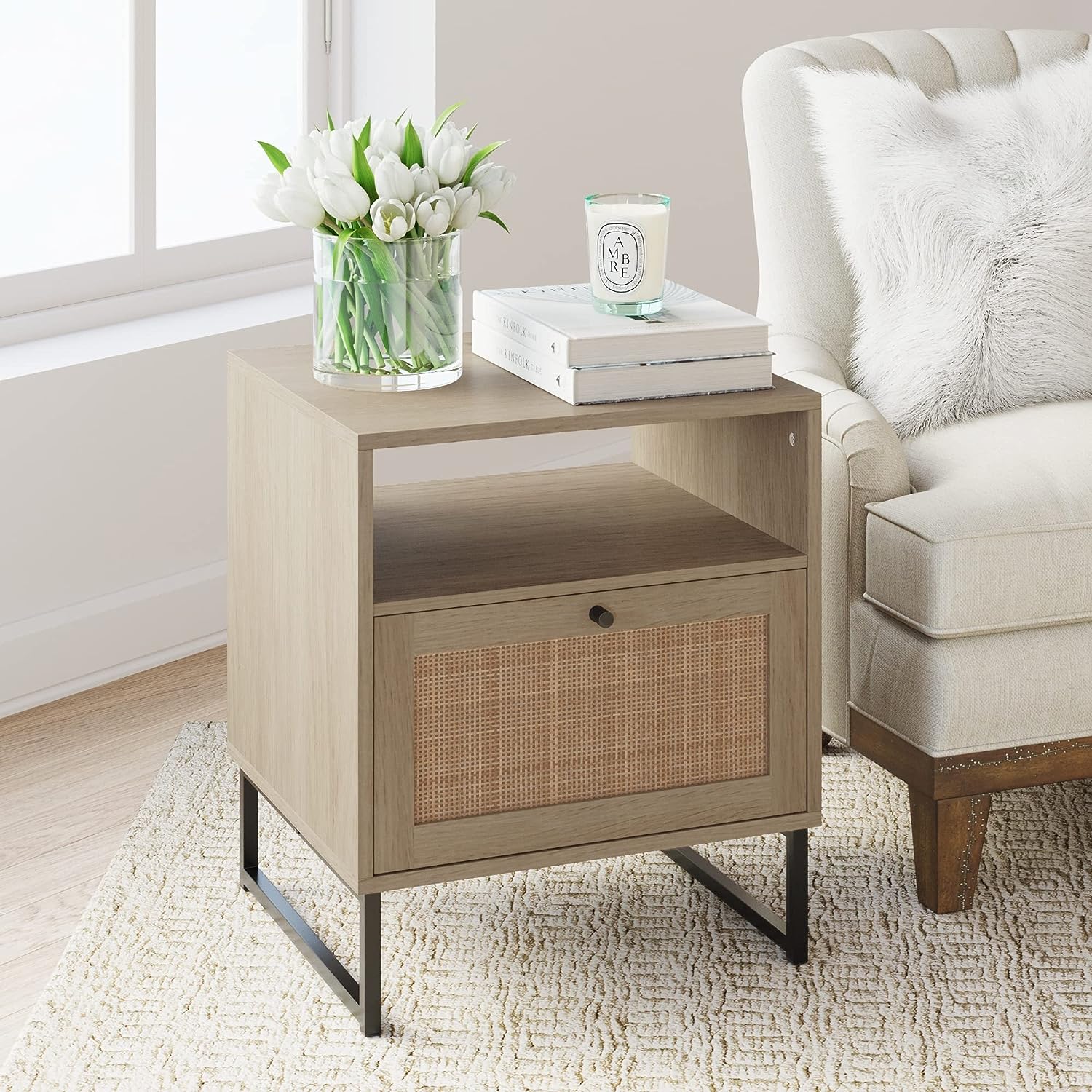 Nathan James Mina Side, End Table Wood Finish & Matte Accents with Storage