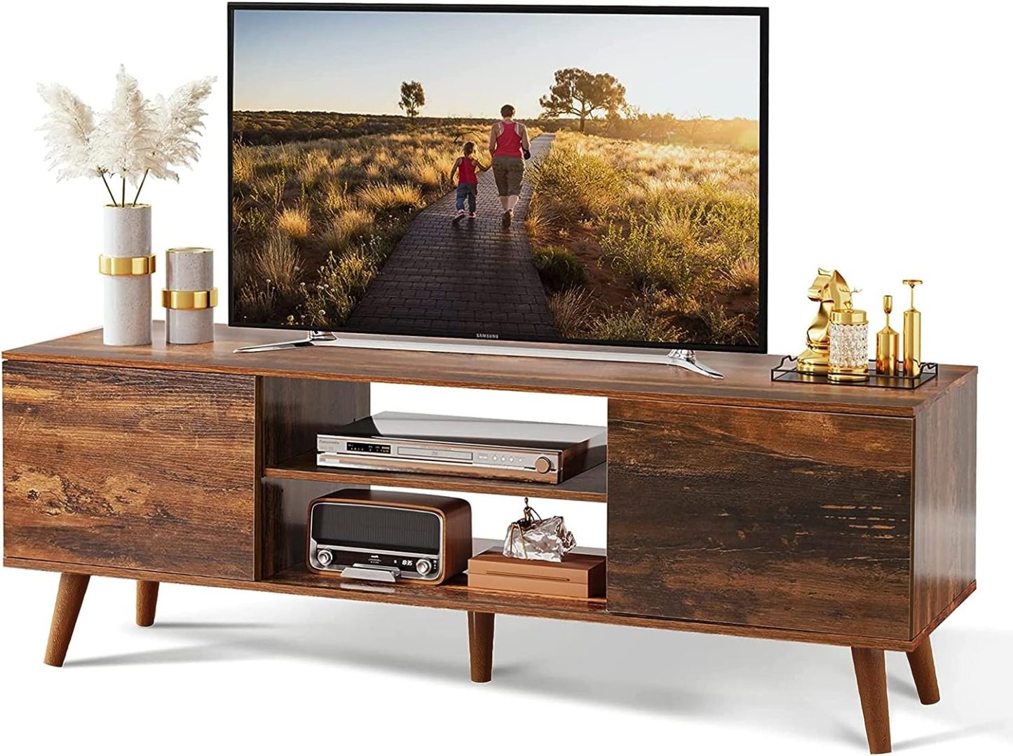 WLIVE TV Stand for 55 60 inch TV, Mid Century Modern TV Console, Entertainment Center