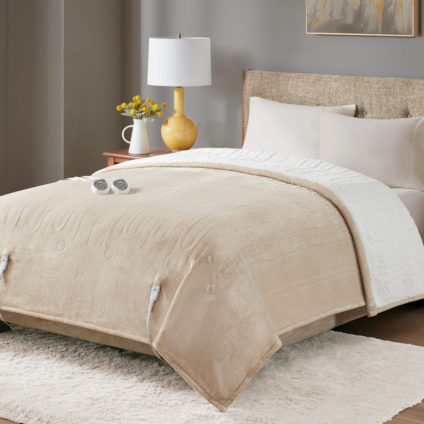 Sherpa Soft Dual Control Electric Blanket King Size, Heating Blankets | Washable