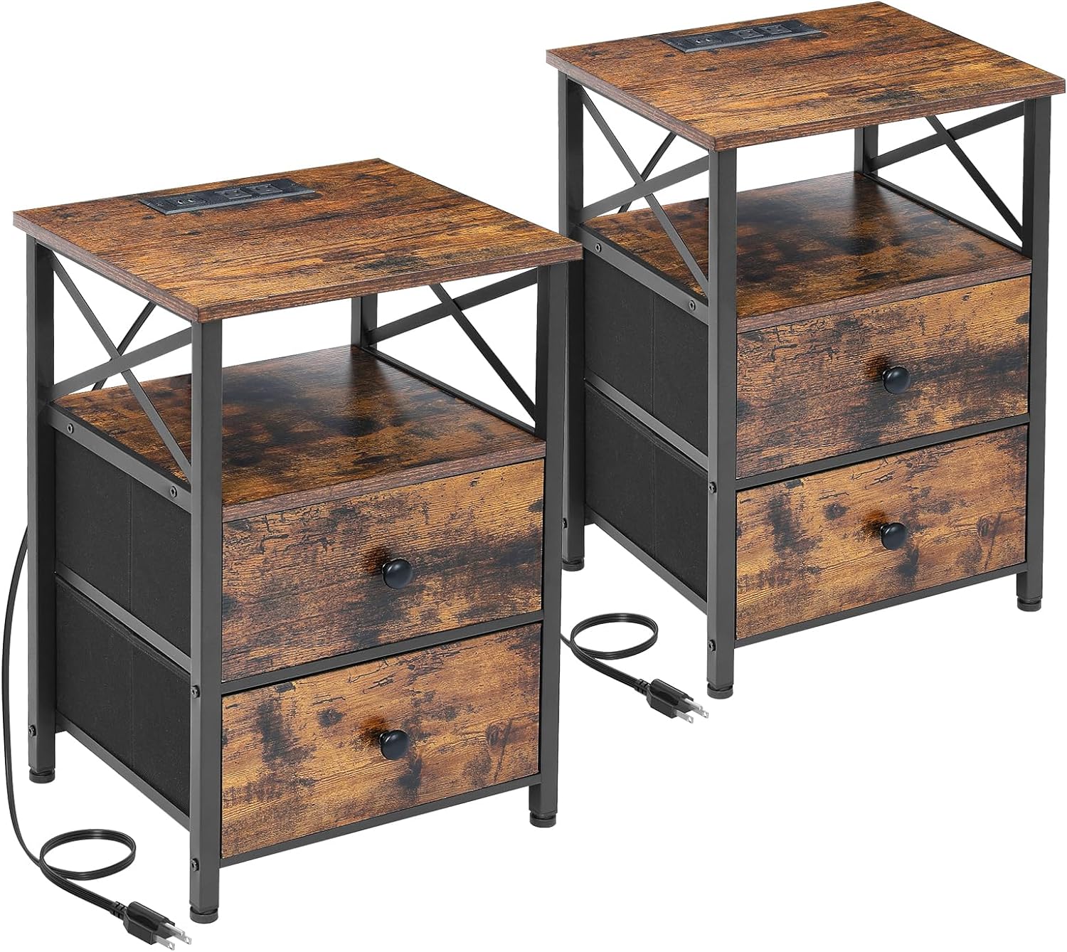 AMHANCIBLE Night Stand Set 2, Nightstand with Charging Station