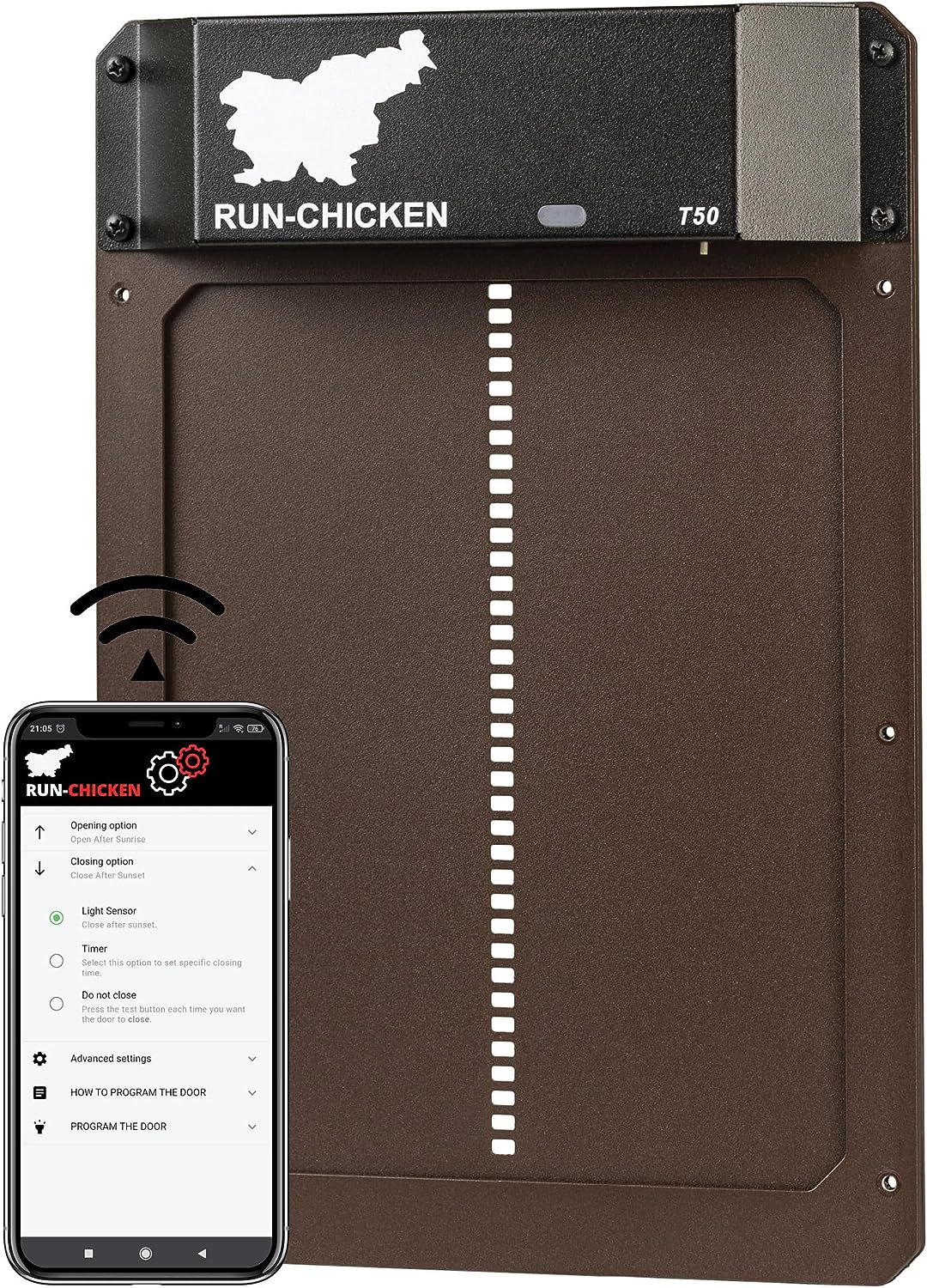 RUN-CHICKEN Door (Brown) Automatic Chicken Coop Door Opener with Timer