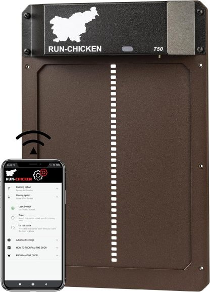 RUN-CHICKEN Door (Brown) Automatic Chicken Coop Door Opener with Timer