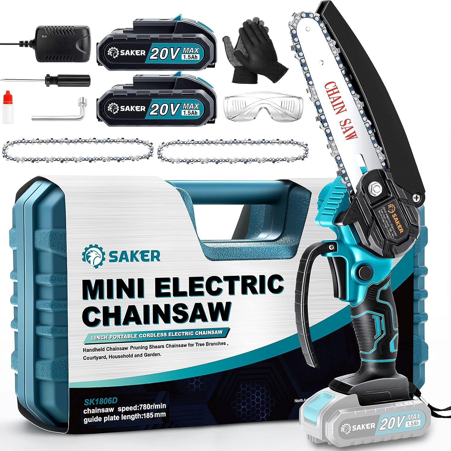 Saker Mini Chainsaw,6 Inch Portable Electric Chainsaw Cordless