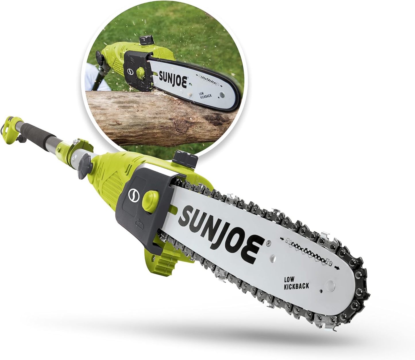 Sun Joe SWJ803E 10 inch 8.0 Amp Electric Multi-Angle Pole Chain Saw, Green