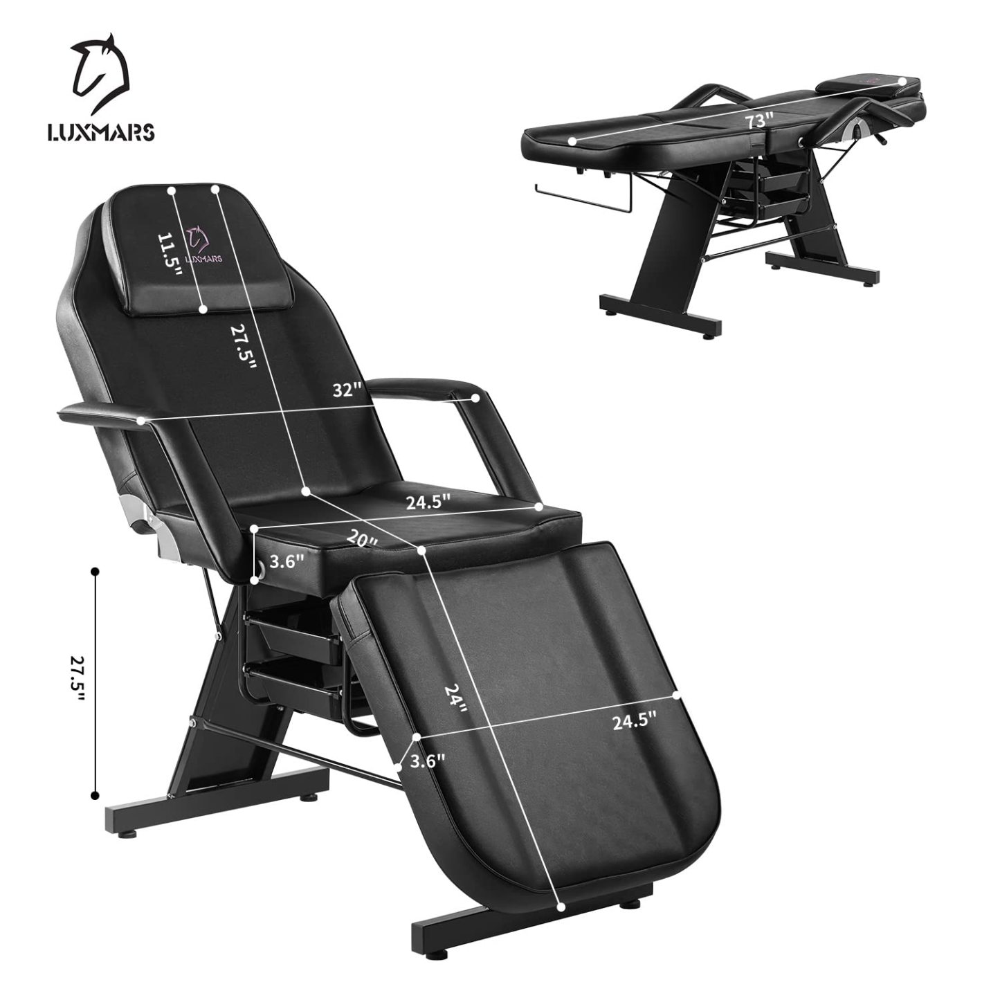 LUXMARS Facial Chair, Tattoo/Salon Bed with Hydraulic Stool for Professional Massage Facial Lash Beauty Treatment Spa