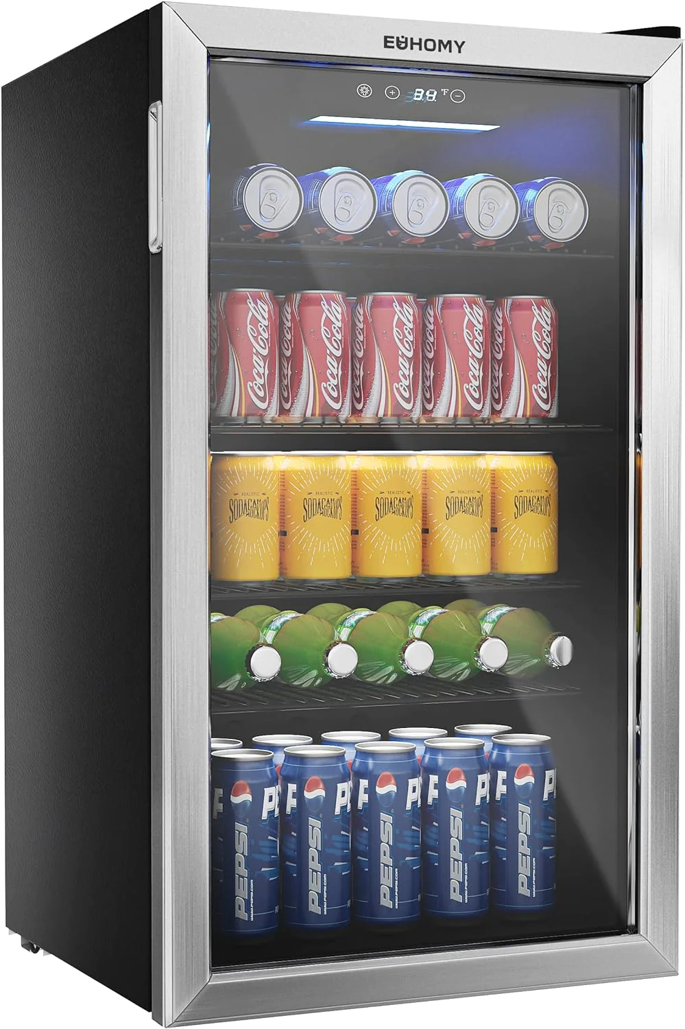 EUHOMY Beverage Refrigerator, 126 Can Mini fridge with Glass Door
