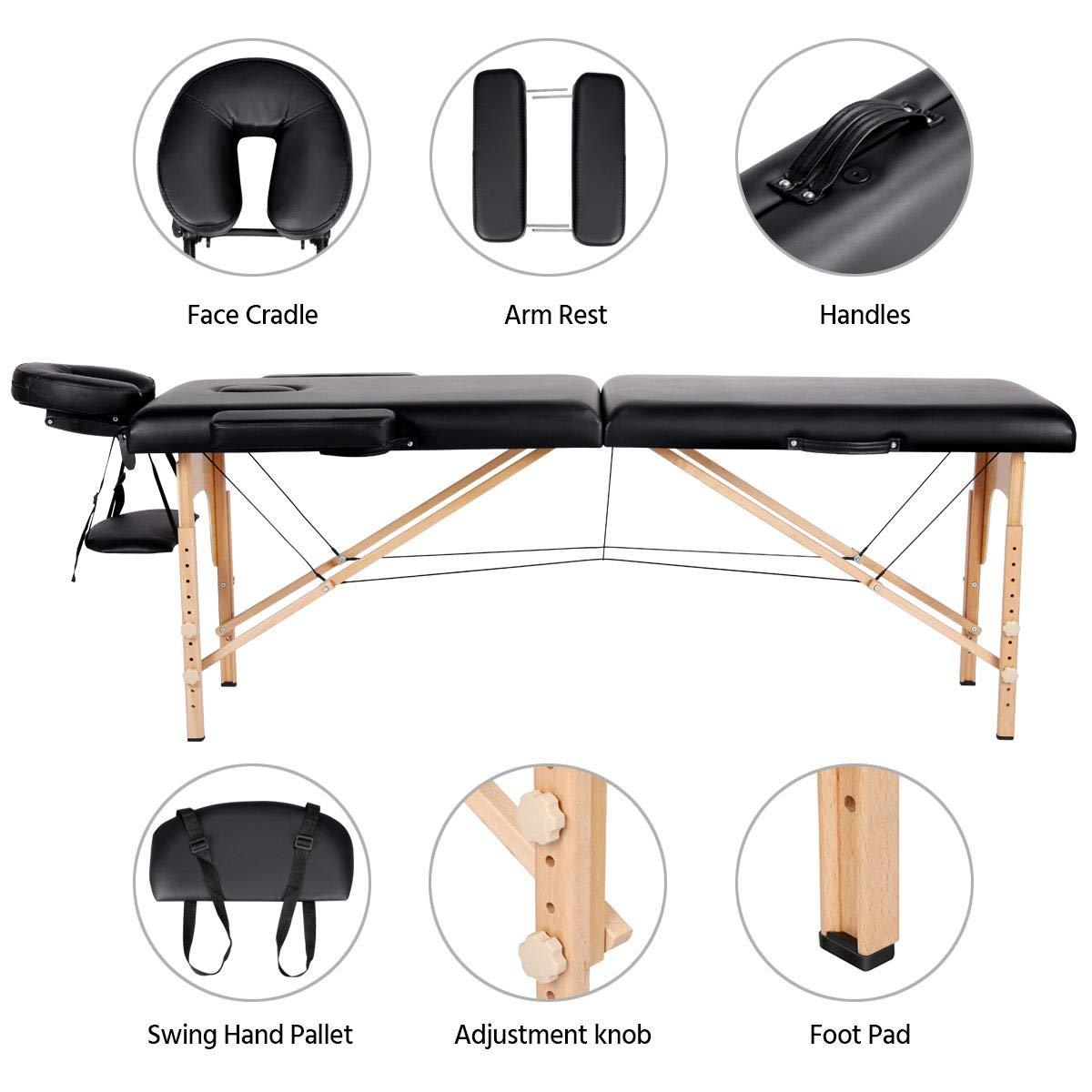 Yaheetech Spa Bed Portable Lash Bed Massage Bed Foldable Spa Tables Adjustable 2 Fold with Non-Woven Bag, Black