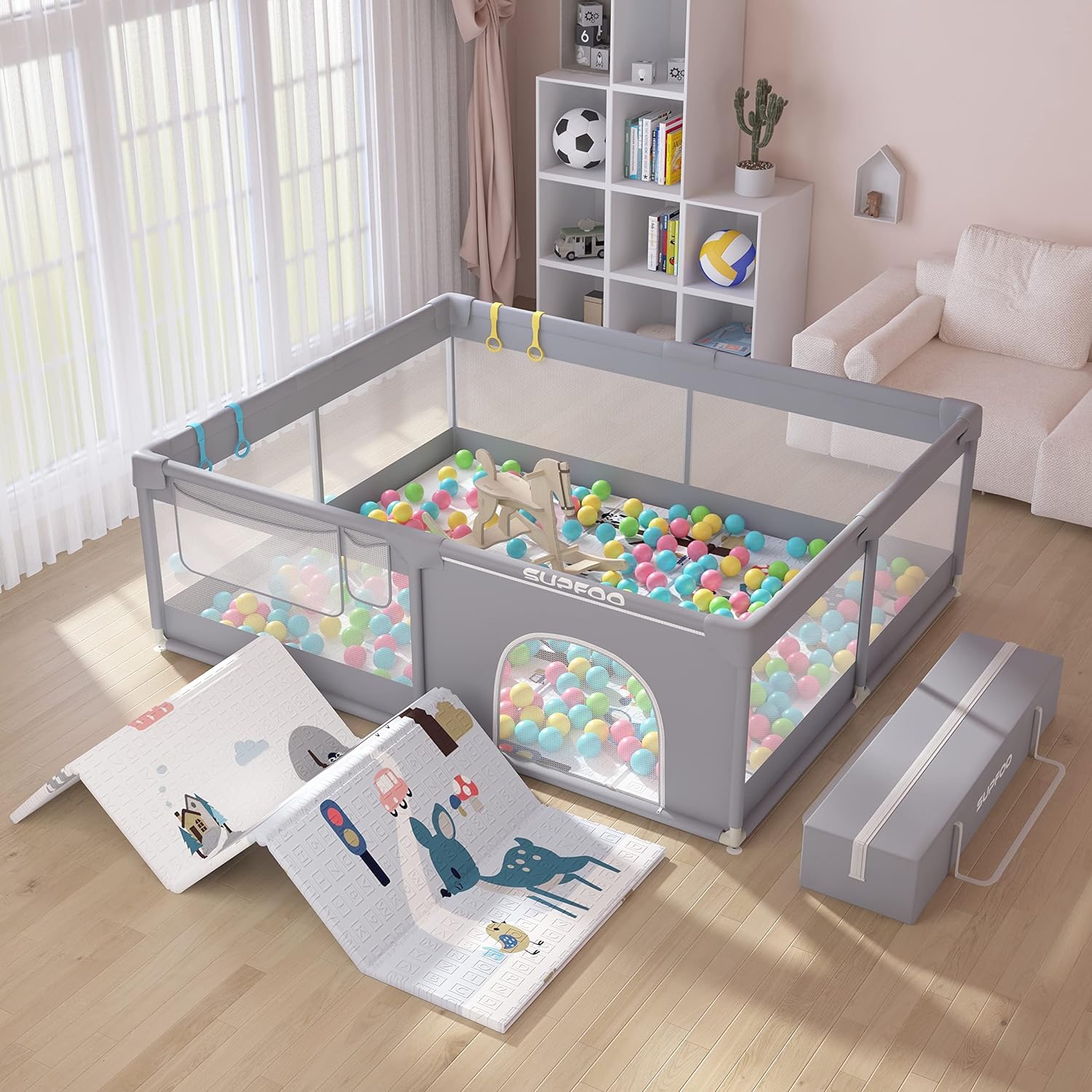 SUPFOO Extra Large Baby Playpen with Mat 71"x59"x27" for Babies and Toddlers Thickened Sponges