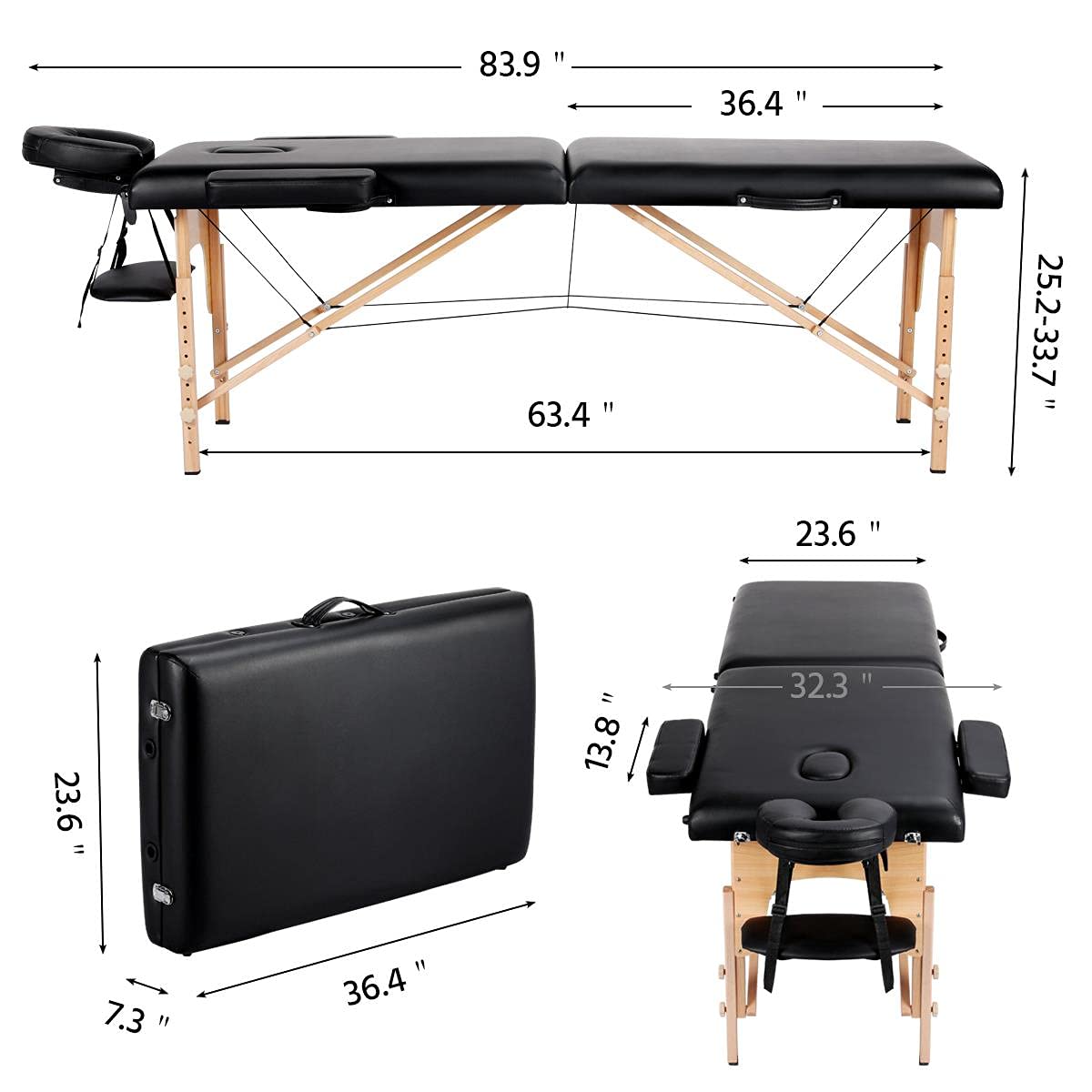 Yaheetech Spa Bed Portable Lash Bed Massage Bed Foldable Spa Tables Adjustable 2 Fold with Non-Woven Bag, Black