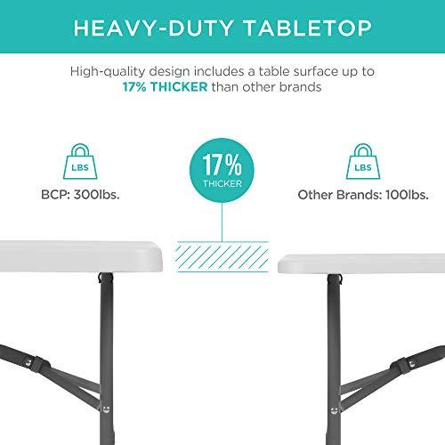 6ft Plastic Folding Table, Indoor Outdoor Heavy Duty Portable w/Handle, Lock for Picnic