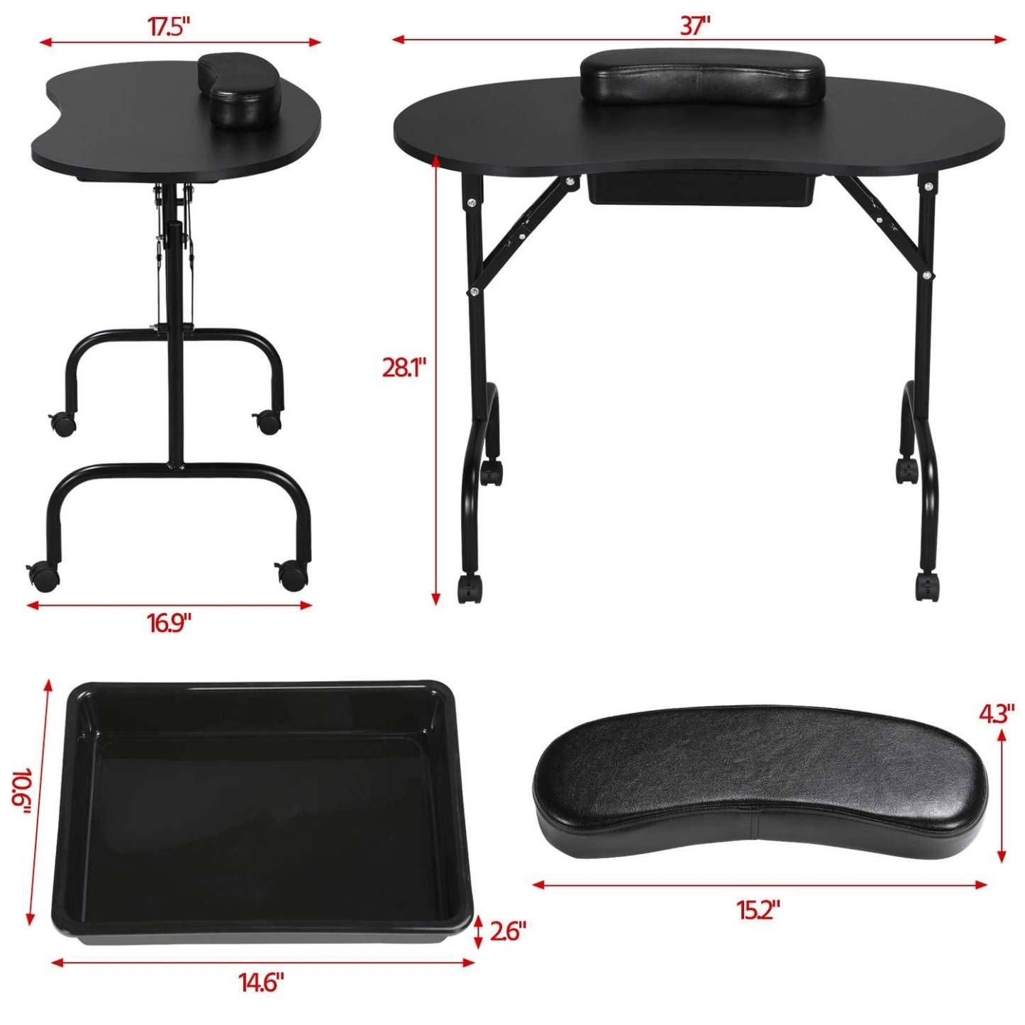 Yaheetech 37-inch Portable & Foldable Manicure Table Nail Desk Workstation
