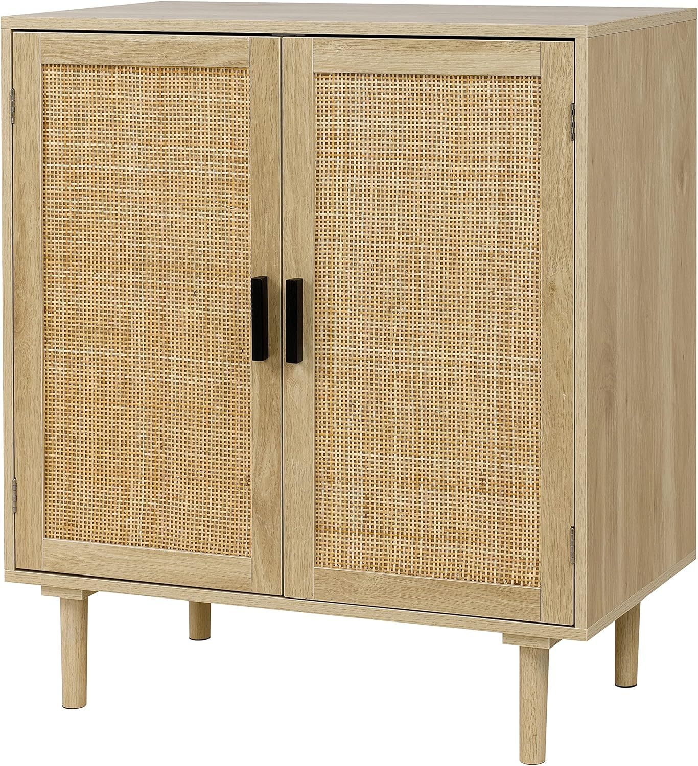 Finnhomy Sideboard Buffet Kitchen Storage Cabinet with Rattan Decorated Doors, Dining Room