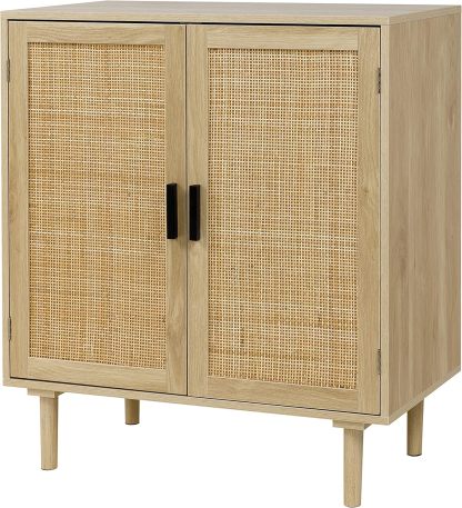 Finnhomy Sideboard Buffet Kitchen Storage Cabinet with Rattan Decorated Doors, Dining Room