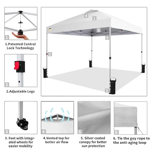 Crown Shades 10*10 Pop up Canopy Outside Canopy, Patented One Push Tent Canopy with Wheeled Carry Bag