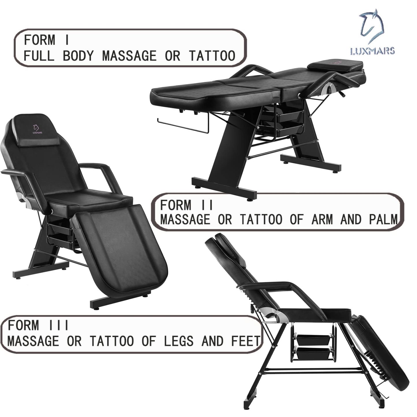 LUXMARS Facial Chair, Tattoo/Salon Bed with Hydraulic Stool for Professional Massage Facial Lash Beauty Treatment Spa