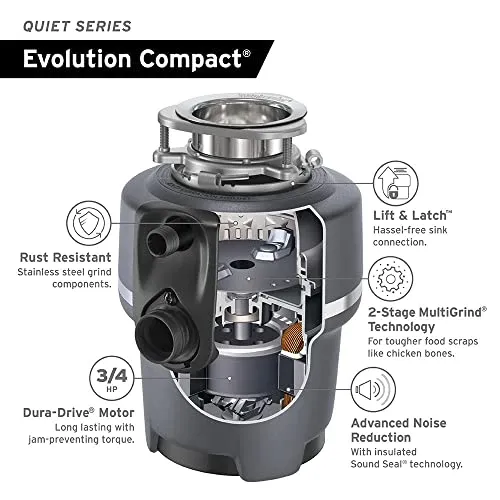 Garbage Disposer Compact 3/4 HP Evolution Compact, Gray
