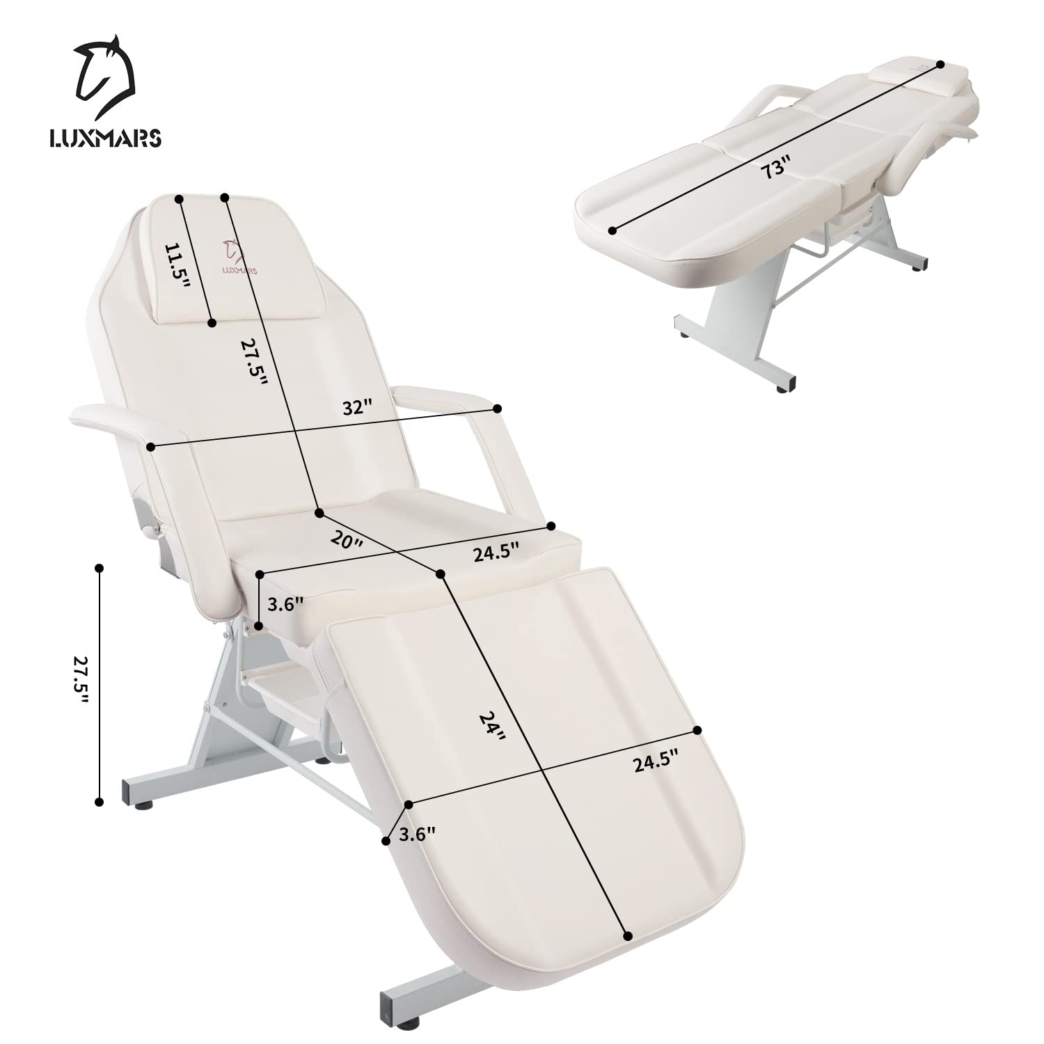 LUXMARS Facial Chair, Tattoo/Salon Bed with Hydraulic Stool for Professional Massage Facial Lash Beauty Treatment Spa
