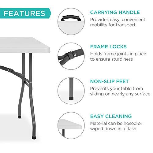 6ft Plastic Folding Table, Indoor Outdoor Heavy Duty Portable w/Handle, Lock for Picnic