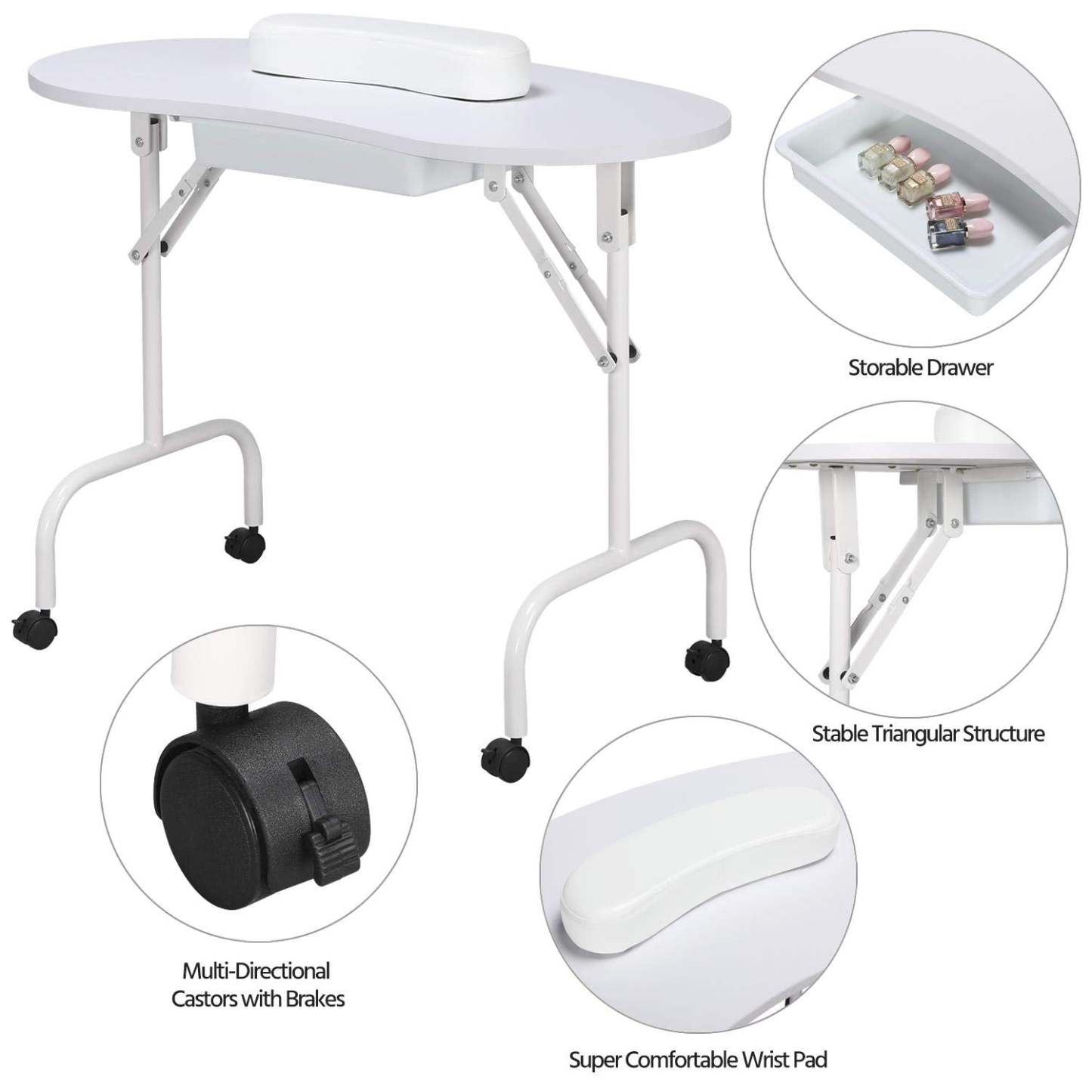 Yaheetech 37-inch Portable & Foldable Manicure Table Nail Desk Workstation