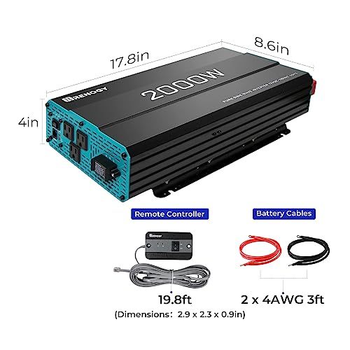 Renogy 2000W Pure Sine Wave Inverter 12V DC to 120V AC Converter for Home, RV