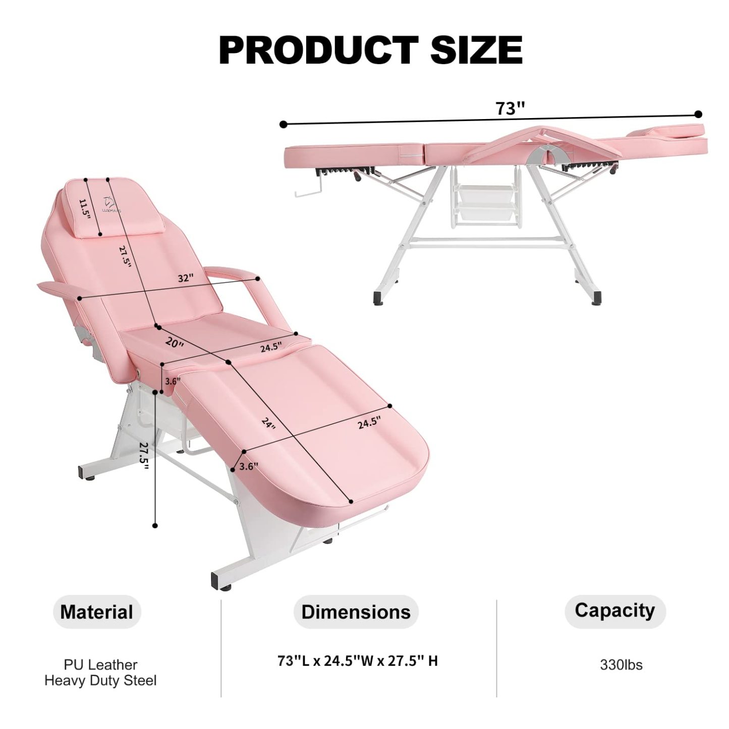 LUXMARS Facial Chair, Tattoo/Salon Bed with Hydraulic Stool for Professional Massage Facial Lash Beauty Treatment Spa