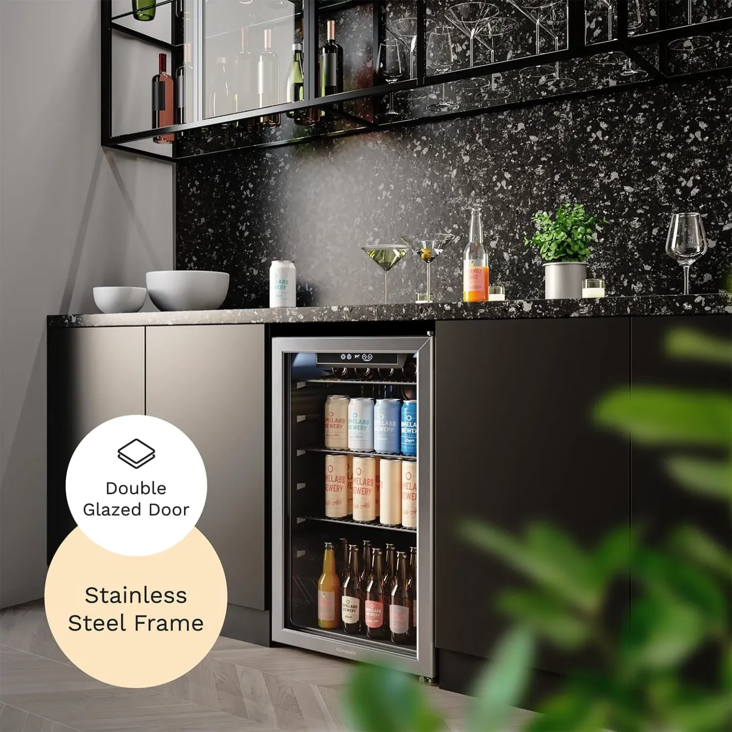 hOmeLabs Beverage Refrigerator and Cooler - 120 Can Mini Fridge with Glass Door for Soda Beer or Wine