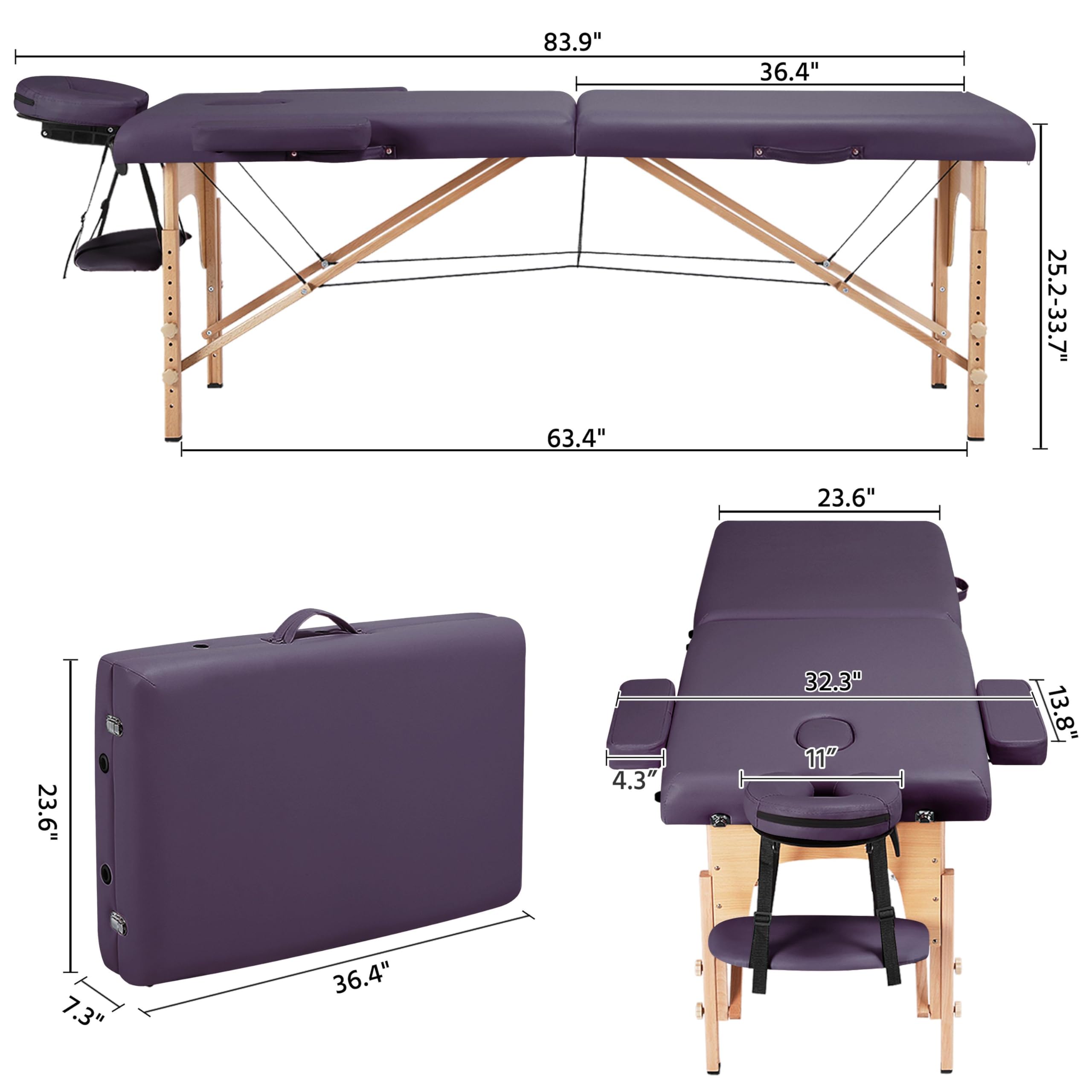 Yaheetech Spa Bed Portable Lash Bed Massage Bed Foldable Spa Tables Adjustable 2 Fold with Non-Woven Bag, Black