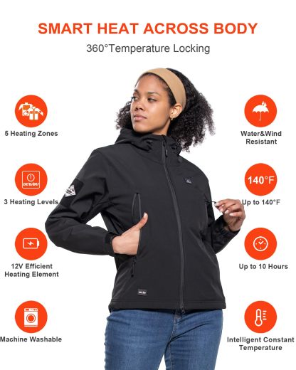 DEWBU Heated Jacket for Women with 12V Battery Pack Winter Outdoor, S