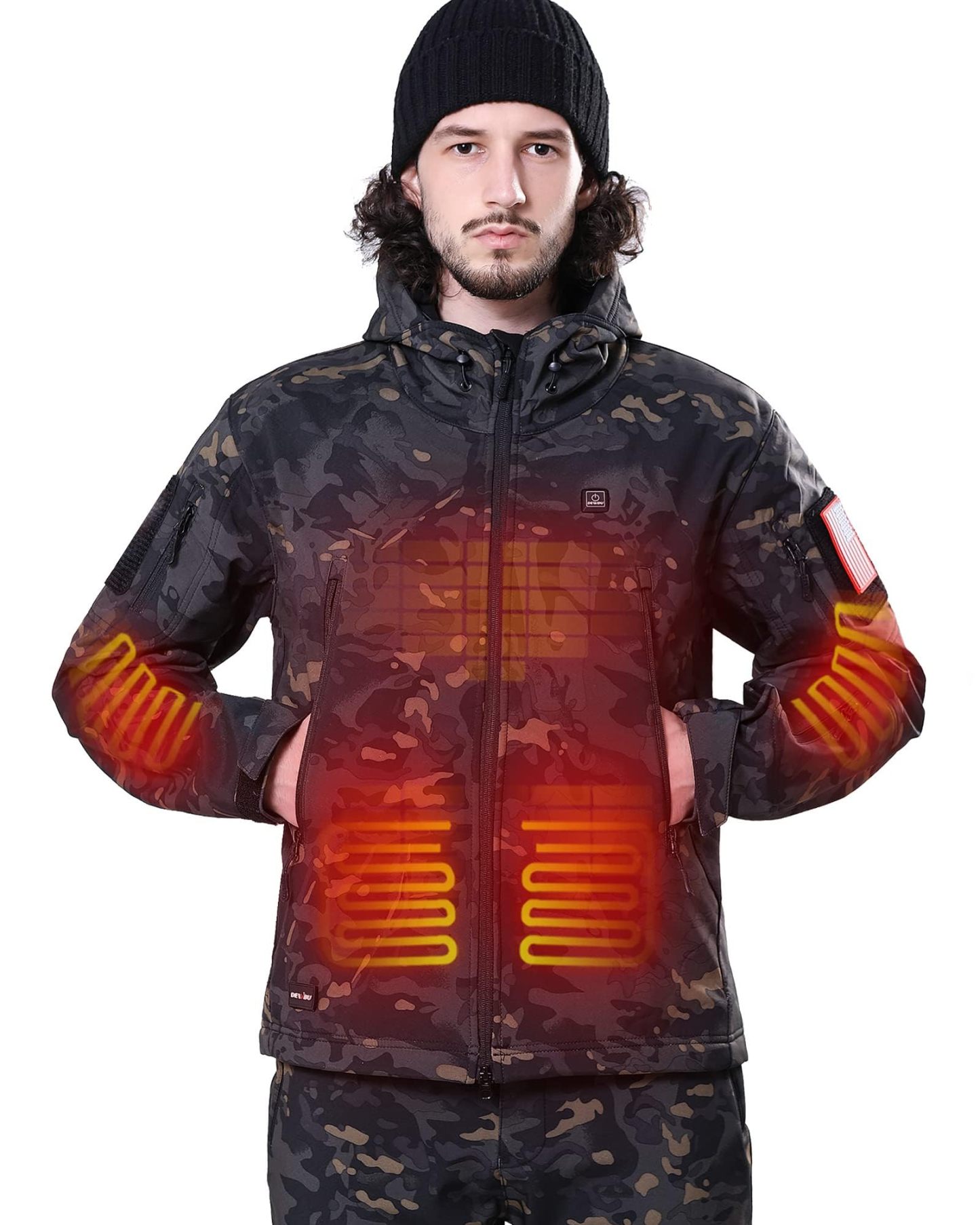DEWBU Heated Jacket for Men with 12V Battery Pack Winter Outdoor Soft Shell Electric Heating Coat, XL