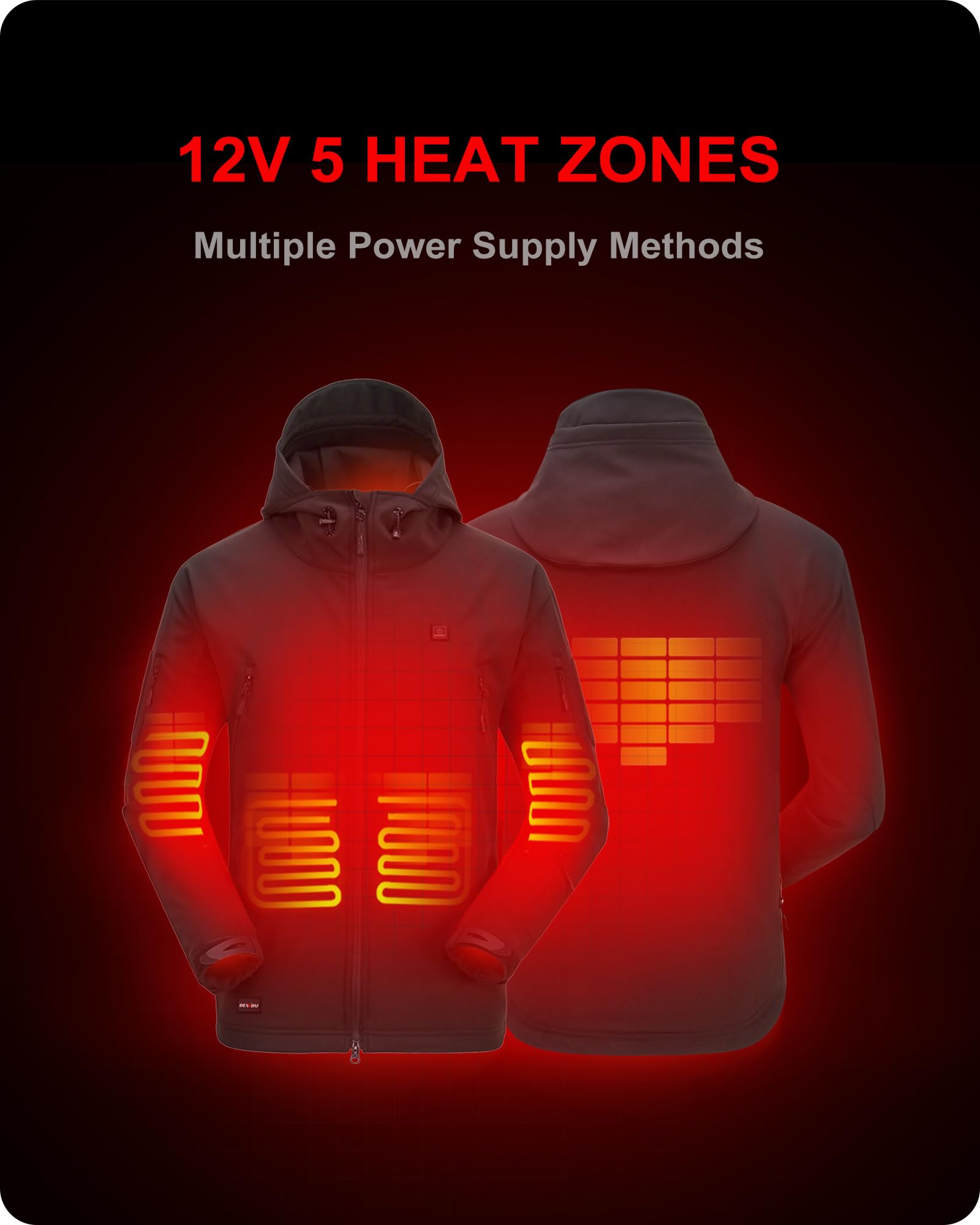 DEWBU Heated Jacket for Men with 12V Battery Pack Winter Outdoor Soft Shell Electric Heating Coat, XL