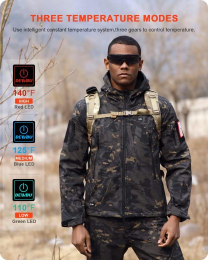 DEWBU Heated Jacket for Men with 12V Battery Pack Winter Outdoor Soft Shell Electric Heating Coat, XL