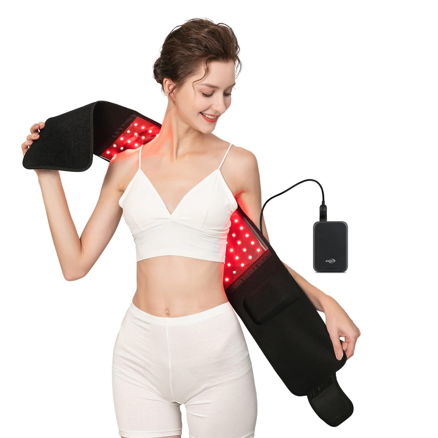 USUIE Red Light Therapy Belt with Timer for Back Shoulder Waist Muscle Pain Relief with 10000 mAh Power Bank