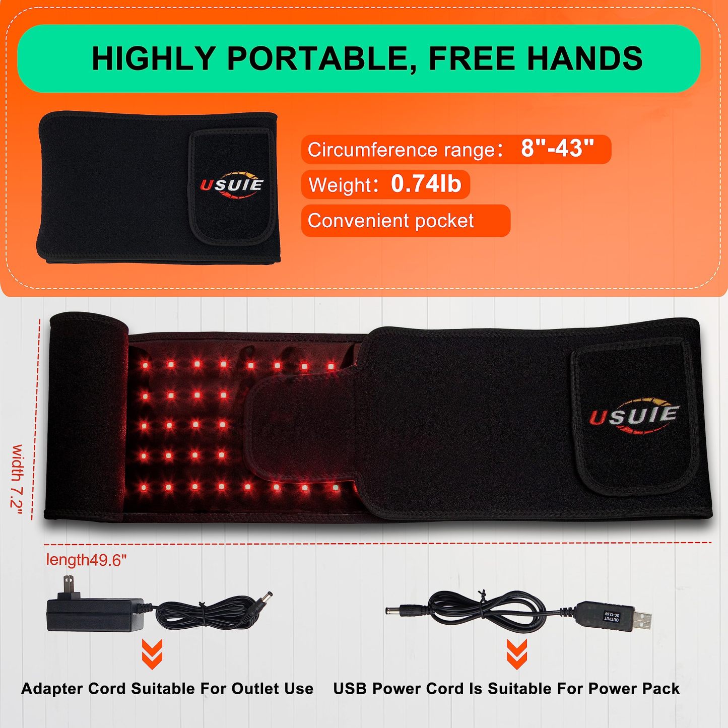 USUIE Red Light Therapy Belt with Timer for Back Shoulder Waist Muscle Pain Relief with 10000 mAh Power Bank