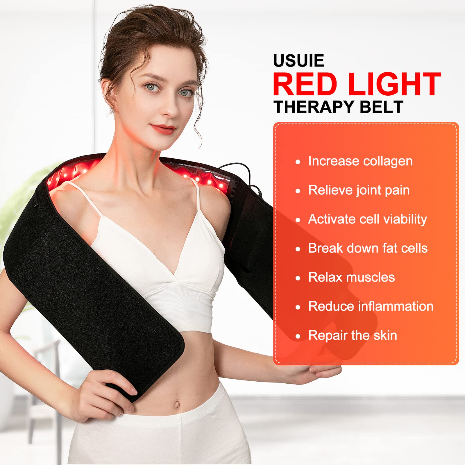 USUIE Red Light Therapy Belt with Timer for Back Shoulder Waist Muscle Pain Relief with 10000 mAh Power Bank