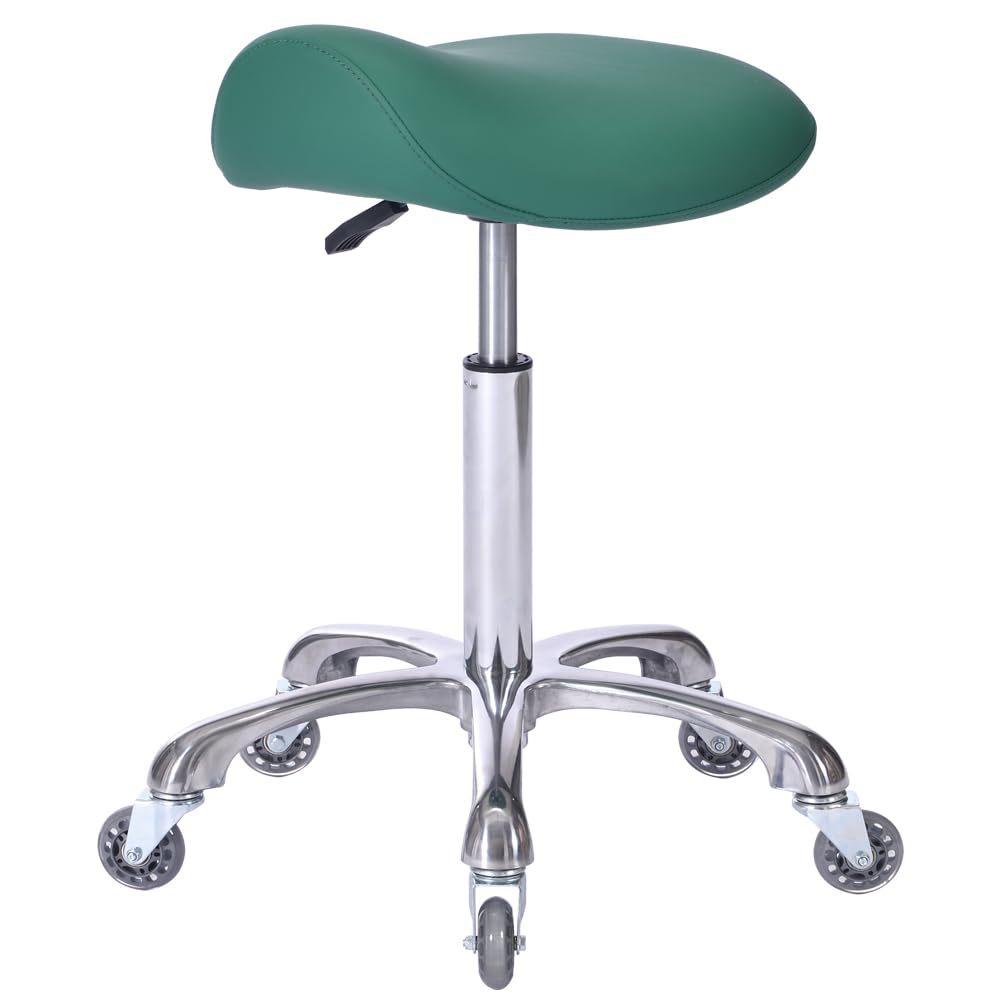 FRNIAMC Professional Saddle Stool with Wheels Ergonomic Swivel Rolling Height Adjustable