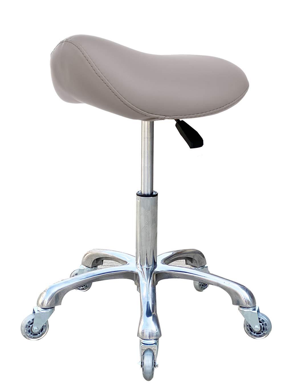 FRNIAMC Professional Saddle Stool with Wheels Ergonomic Swivel Rolling Height Adjustable