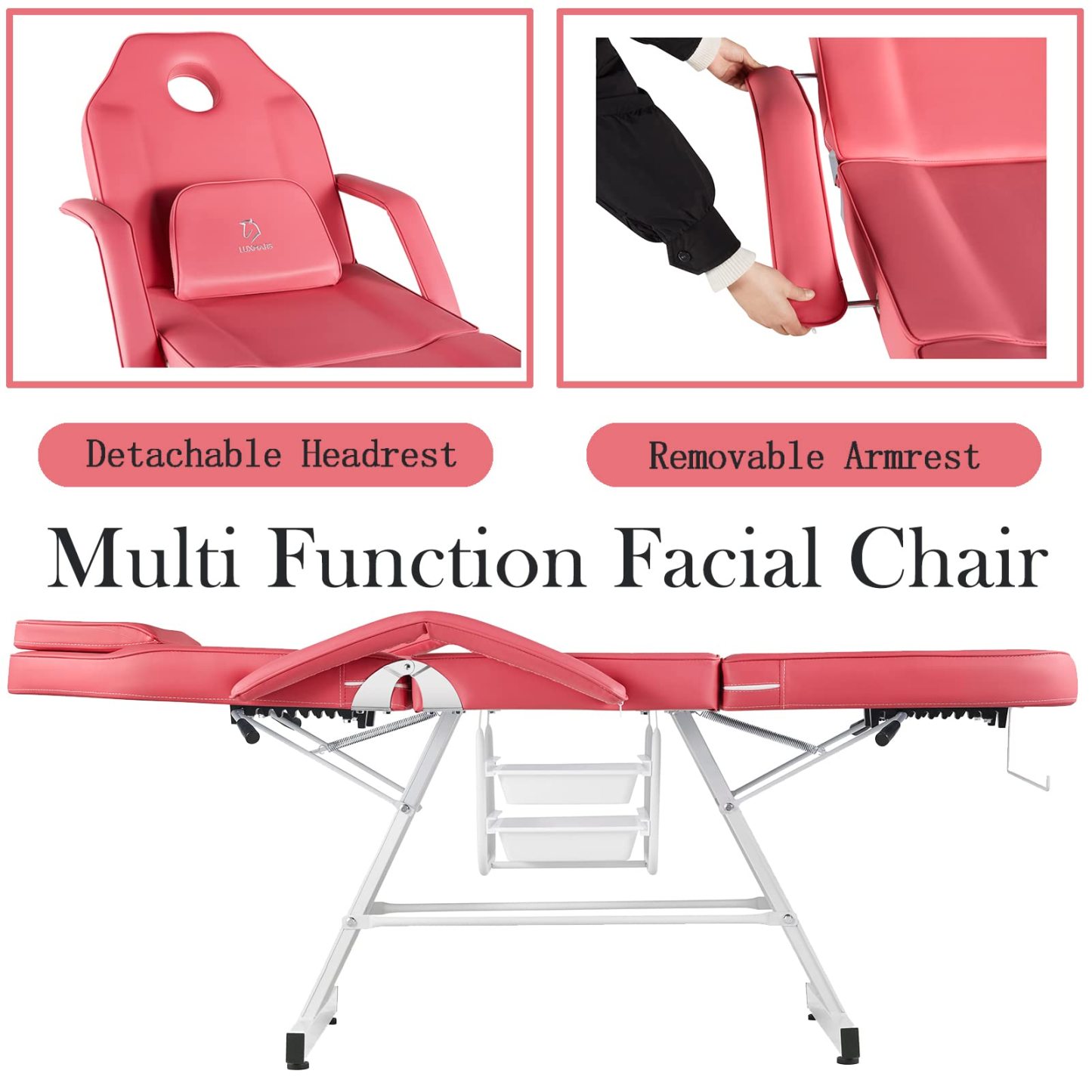 LUXMARS Facial Chair, Tattoo/Salon Bed with Hydraulic Stool for Professional Massage Facial Lash Beauty Treatment Spa