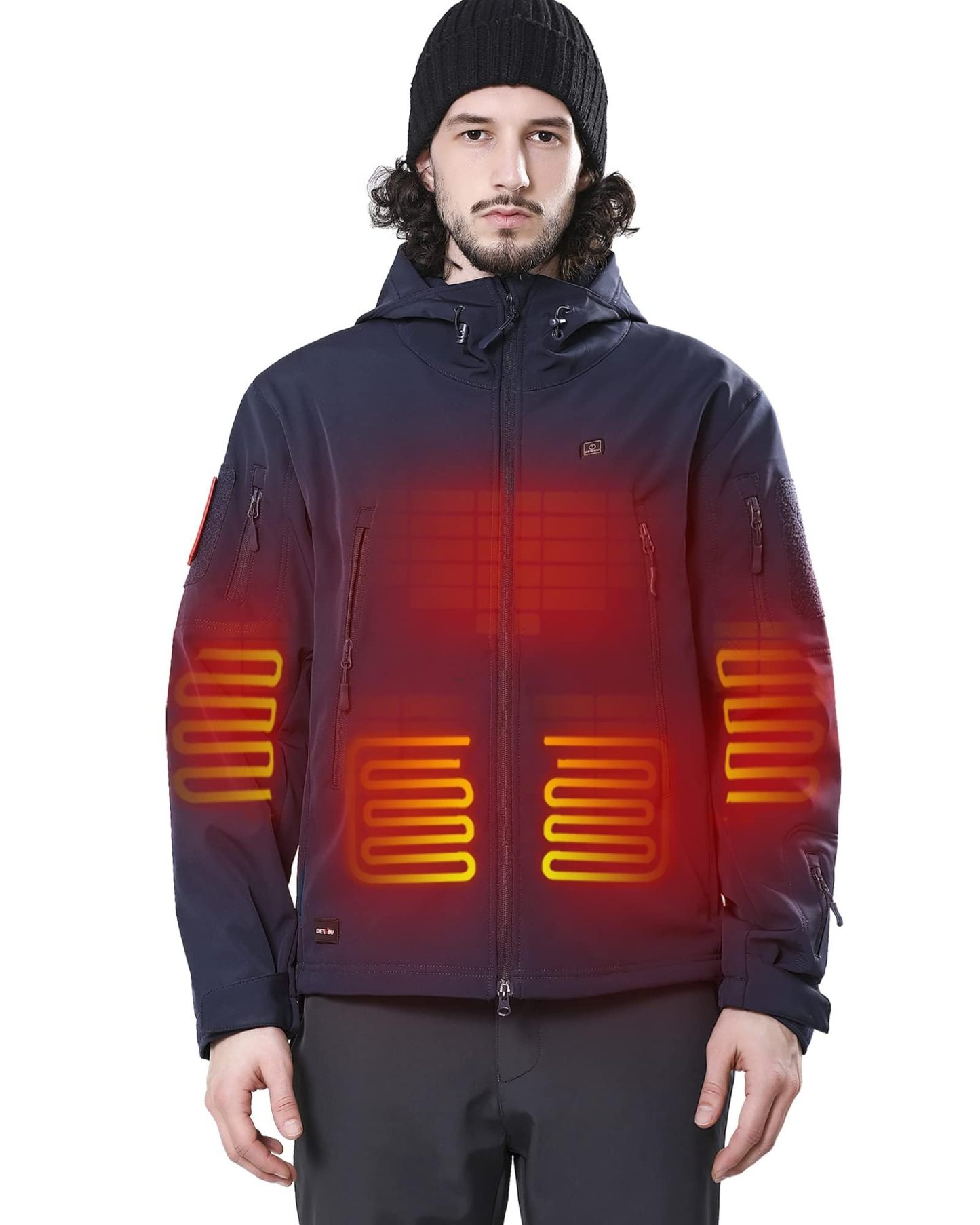 DEWBU Heated Jacket for Men with 12V Battery Pack Winter Outdoor Soft Shell Electric Heating Coat, XL