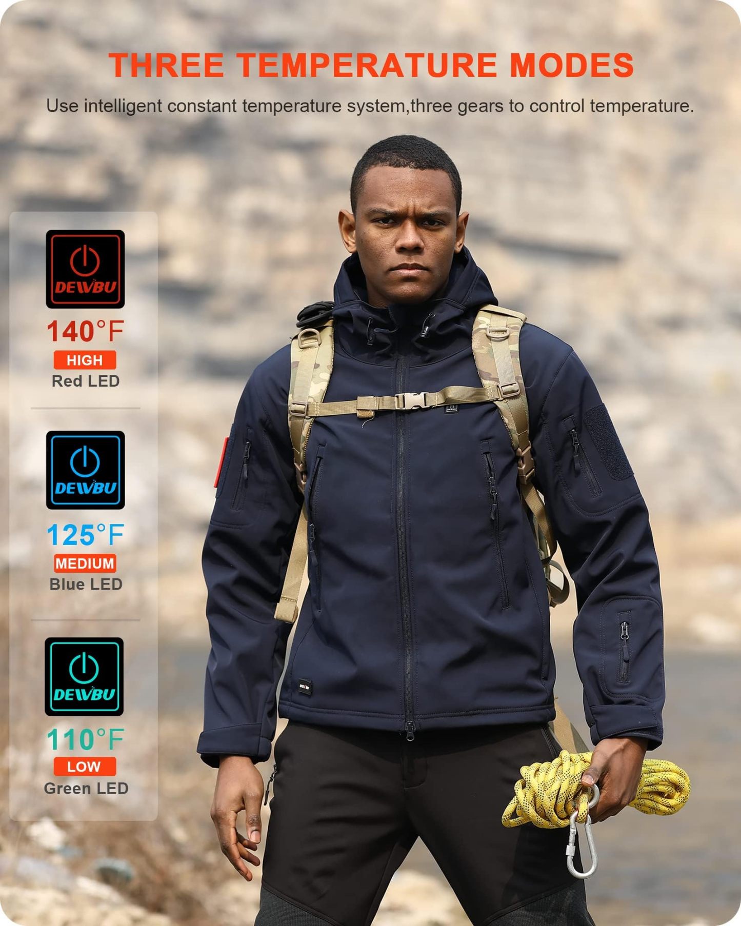 DEWBU Heated Jacket for Men with 12V Battery Pack Winter Outdoor Soft Shell Electric Heating Coat, XL