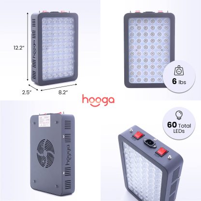 Hooga Red Light Therapy for Face and Body, Red 660nm Near Infrared 850nm, 60 LEDs