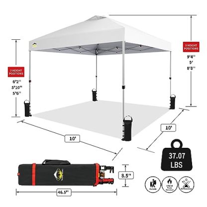 Crown Shades 10*10 Pop up Canopy Outside Canopy, Patented One Push Tent Canopy with Wheeled Carry Bag