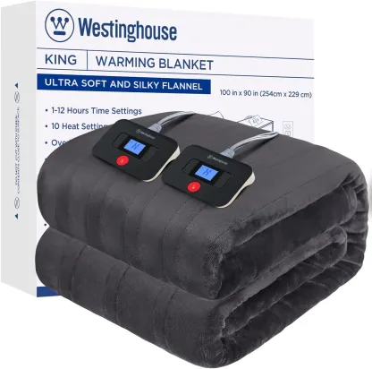 Westinghouse Electric Heated Blanket King Size, Super Cozy Soft Flannel 100" x 90"