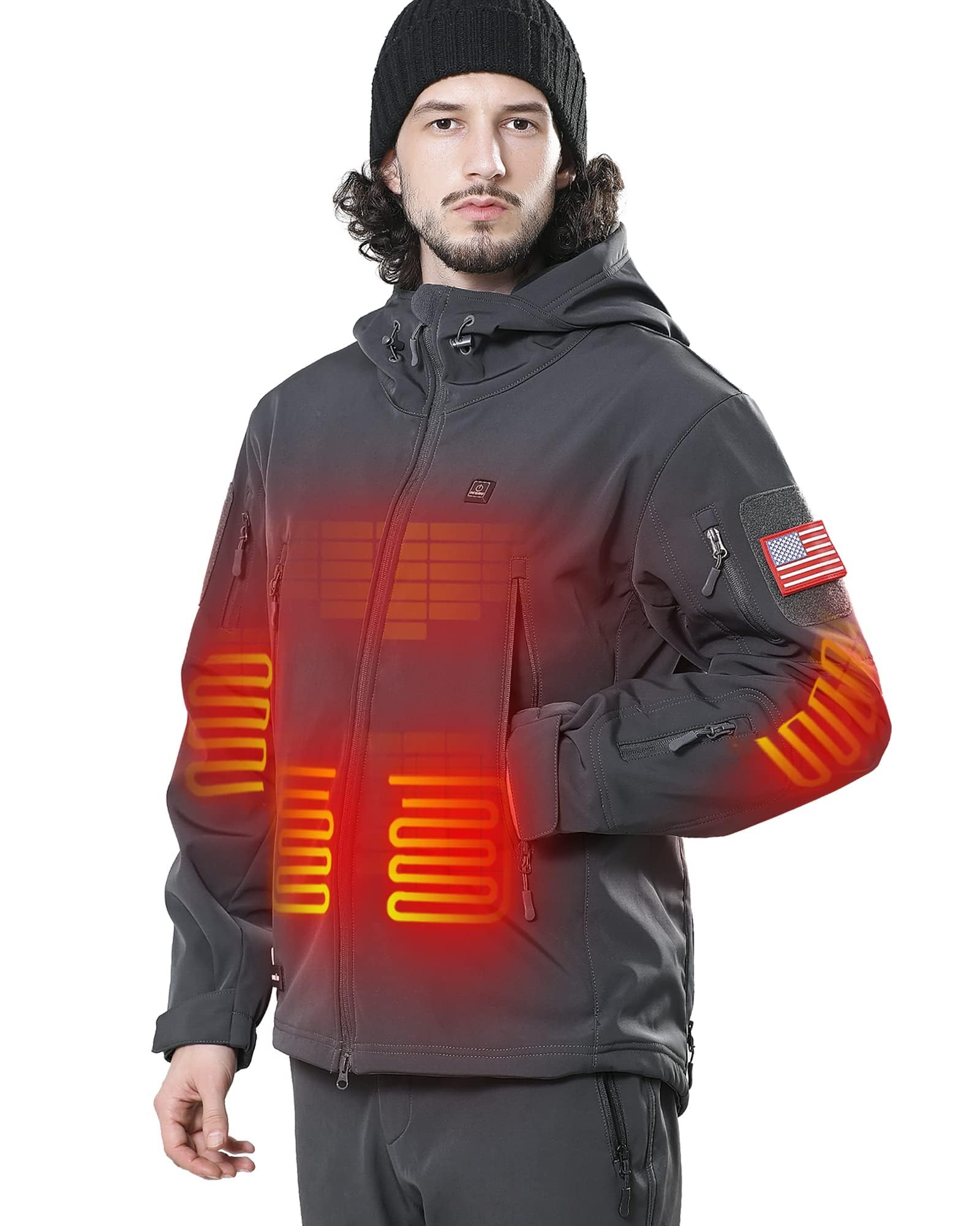 DEWBU Heated Jacket for Men with 12V Battery Pack Winter Outdoor Soft Shell Electric Heating Coat, XL